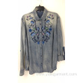 Ladies' Long Sleeve Embroidery Denim Shirt